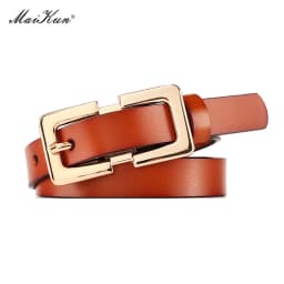 MaiKun Designer Belt Female Belts Original Leather Belts For Women Golden Metal Pin Buckle Belt