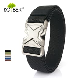 KOLBER New Silver Elastic Belt for Men Metal Buckle Quick Release 3.4cm Casual Belt Tight Woven Stretch Belt Tactical Girdle