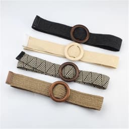Spring and summer dress decorative belt Wood buckle women fashion simple wild elastic braided belt bohemian Weaving accessories