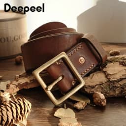 Deepeel 38/43mm Fashion Perforated Belt Genuine Leather Belts for Men High Quality Vintage Pin Buckle Jeans Waistband Accessory