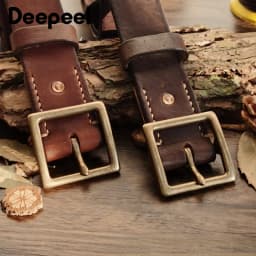 Deepeel 38/43mm Fashion Perforated Belt Genuine Leather Belts for Men High Quality Vintage Pin Buckle Jeans Waistband Accessory
