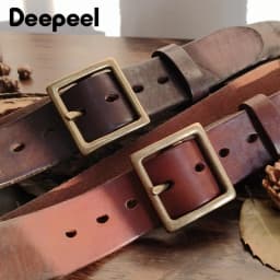 Deepeel 38/43mm Fashion Perforated Belt Genuine Leather Belts for Men High Quality Vintage Pin Buckle Jeans Waistband Accessory