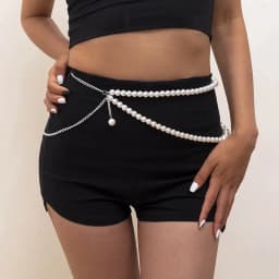 Women's Elegant Immitation Pearl Waist Chains Sexy Double Layers Beads Shell Metal Chain Belt Hot Trendy Body Chain Jewelry