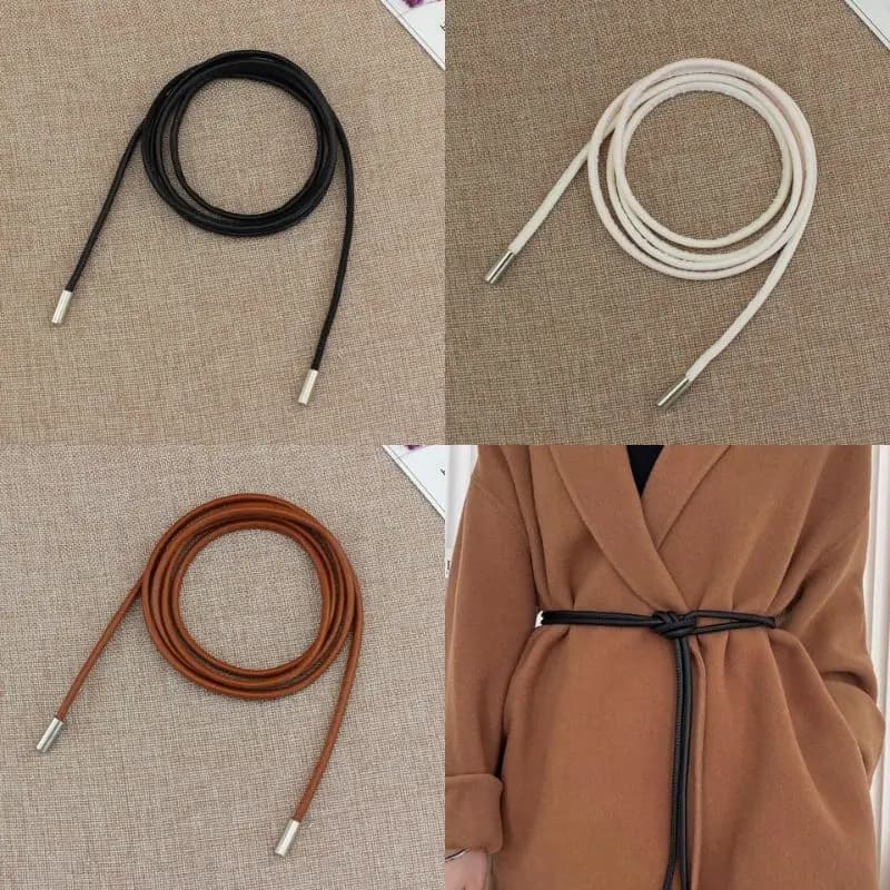 New Round Leather Rope Dresses Coat Decoration String Waist Belt For Women Solid Fashion Long Waist Chain Vintage Waistband