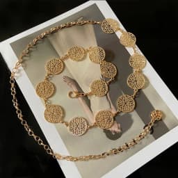 Retro Hollow Out Carved Women Chain Belt Round Metal Adjustable Thin Waist Chain Belts Dress Pants Decorative Waistbands Straps