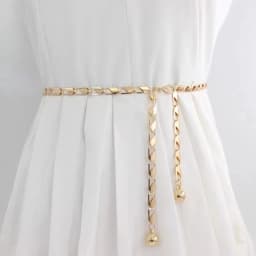 Retro Hollow Out Carved Women Chain Belt Round Metal Adjustable Thin Waist Chain Belts Dress Pants Decorative Waistbands Straps