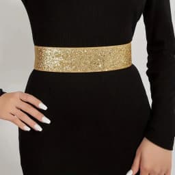 Sequin Elastic Glitter Belt Women's Corset Wide Waist Belt Metal Buckle Waistband Decorative Corset Strap Party Dress Accessorie