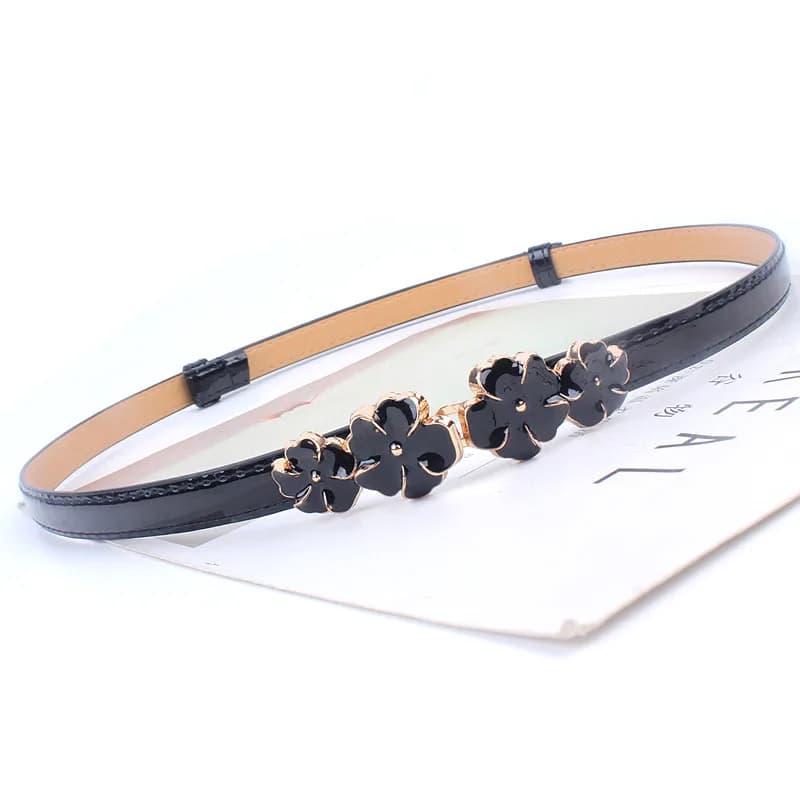 Adjustable Patent Women Waist Leather Belt Flower Girdle for Dresses Female Ladies Waistband Straps White Black