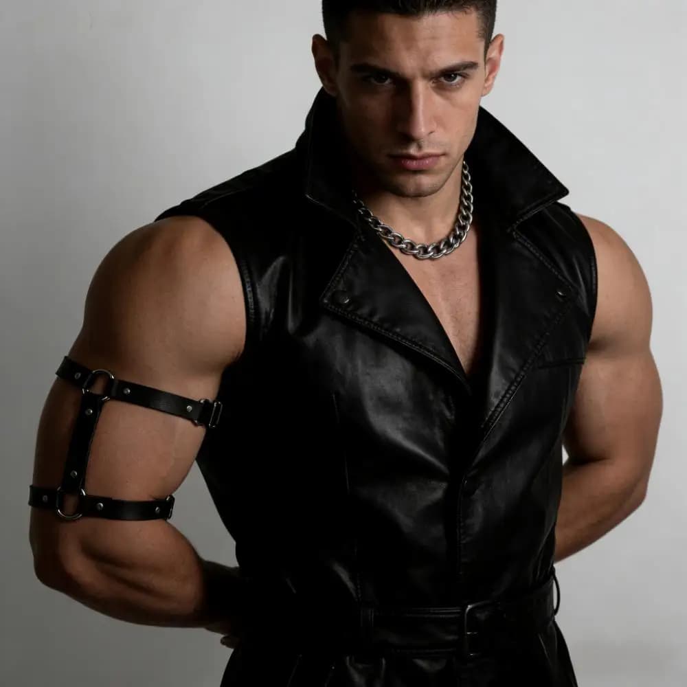 1pcs Men's Faux Leather Upper Arm Bracelet for Men Elastic Adjustable Armband Men Arms Harness Belt Costume for Nightclub Cospla