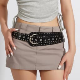 Fashion Women Black PU Leather Belt with Rivets Studded for Jeans Dress Skirts Shirts Decoration Punk Gothic Waist Strap Band