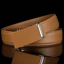 Plyesxale Genuine Leather Belt Men High Quality Ratchet Dress Belt With Automatic Buckle Blue Red Light Brown Mens Belts B36