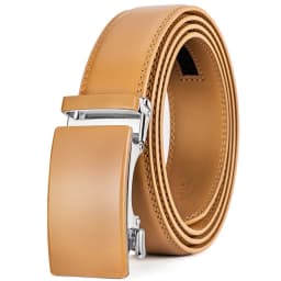 Plyesxale Genuine Leather Belt Men High Quality Ratchet Dress Belt With Automatic Buckle Blue Red Light Brown Mens Belts B36