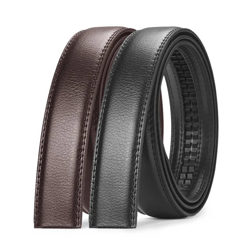 3.0cm/3.5cm Men Cow Leather Ratchet Belt Without Buckle Black Coffee Business Belt No Holes Fit for Automatic Buckle
