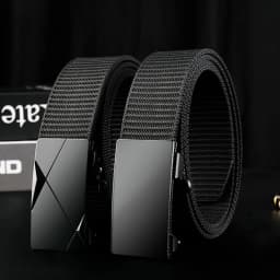 Men's Tactical Belt Automatic Metal Buckle Casual Nylon Belt Black Woven Canvas Breathable Fashion Outdoor Sport Jeans Strap