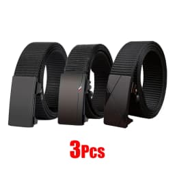 Men's Tactical Belt Automatic Metal Buckle Casual Nylon Belt Black Woven Canvas Breathable Fashion Outdoor Sport Jeans Strap