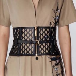 Openwork Mesh Bodice-Style Waist Seal, Leather Women's Fashion Three-Dimensional Curved Shape, Wide Belt Decoration Wais