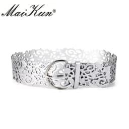 Maikun Hollow Retro Belts for Women All-match Decorative Women Belt Fashion Ladies Dress Belts Metal Pin Buckle