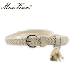 Maikun Thin Belts for Women High Quality PU Leather Lady Belt Exquisite Braided Tassel Female Belt for Dress Jeans