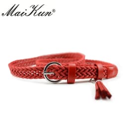 Maikun Thin Belts for Women High Quality PU Leather Lady Belt Exquisite Braided Tassel Female Belt for Dress Jeans