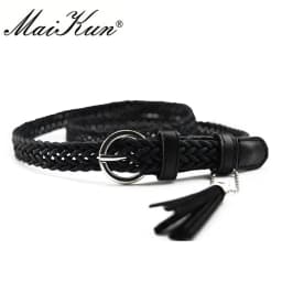 Maikun Thin Belts for Women High Quality PU Leather Lady Belt Exquisite Braided Tassel Female Belt for Dress Jeans