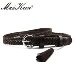 Maikun Thin Belts for Women High Quality PU Leather Lady Belt Exquisite Braided Tassel Female Belt for Dress Jeans