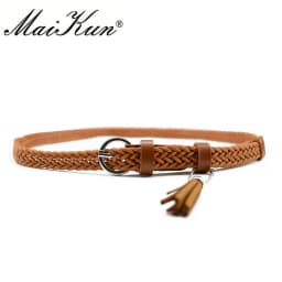 Maikun Thin Belts for Women High Quality PU Leather Lady Belt Exquisite Braided Tassel Female Belt for Dress Jeans
