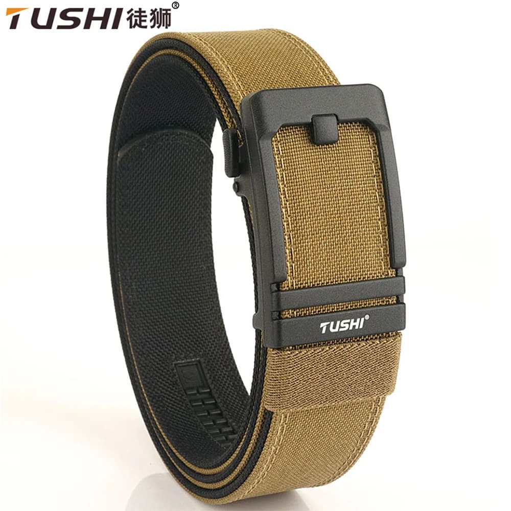 TUSHI New Double-layer Reinforced Automatic Buckle Training Quick Hanging Pistol Belt Men Nylon Outdoor Leisure IPSC Accessories