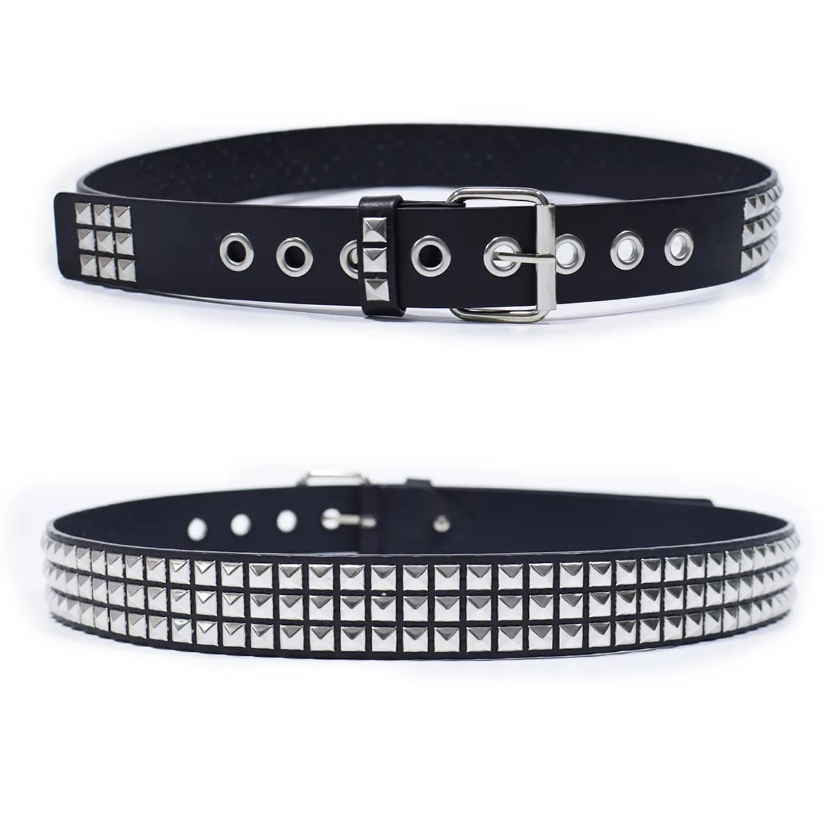 Punk Style Rivet Belt Set, Equipped with Stainless Steel Square Buckle, PU Panel Material, Male and Female Pyramid Rivet Belts