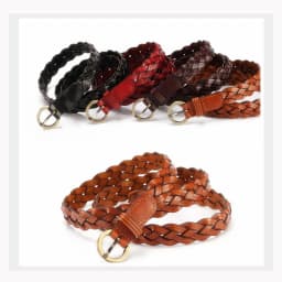 Women Leather Belt Waist Bands with Round Gold Buckle Braided Dress Belt Casual Thin Belt For Student Ladies Clothes Accessories