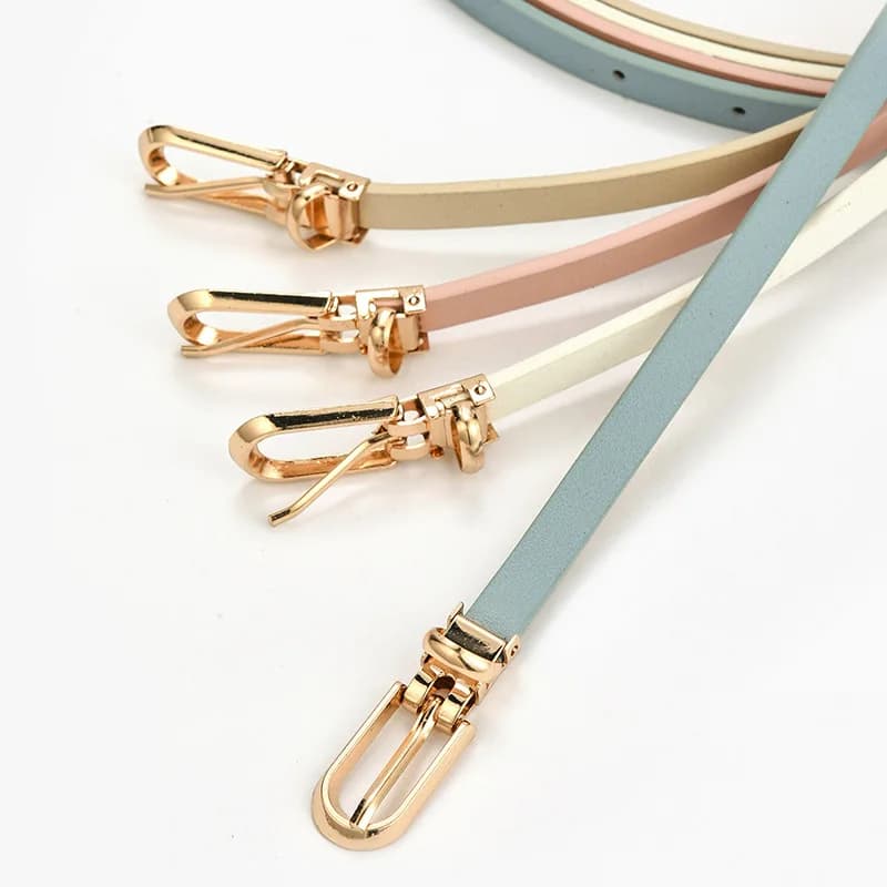 1x105cm Women PU Leather Belt Simple Solid Color Versatile Pin Buckle Thin Belt Dress Shirts Pants Decoration Ladies Waist Belts