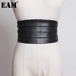[EAM]  Multicolor Black Red Pu Leather Elastic Wide  Belt Personality Women New Fashion Tide All-match Spring 2026 1U221