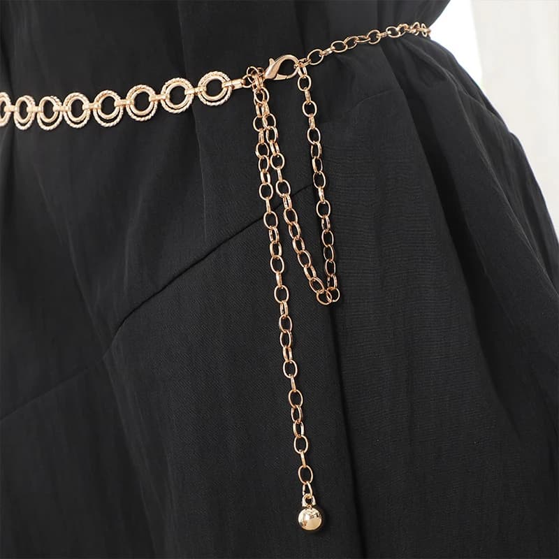  Women Metal Circle Ring Chain Blet Golden Silver Thin Tassel Waist Chain Ladies Dress Coat Skinny Waistband