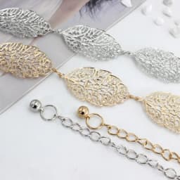 Fashion Metal Leaves Women Chain Belt Golden Sliver Long Waist Chain Ladies Dress Coat Decorative Waistband