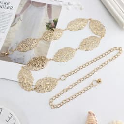 Fashion Metal Leaves Women Chain Belt Golden Sliver Long Waist Chain Ladies Dress Coat Decorative Waistband