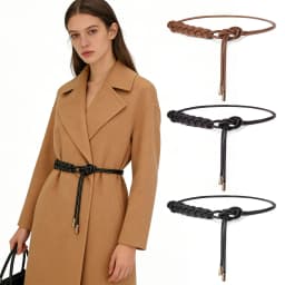 Women Knotted Long Belt Fashion Braided Leather Rope Thin Belt Female Dress Coat Decorative String Waistband