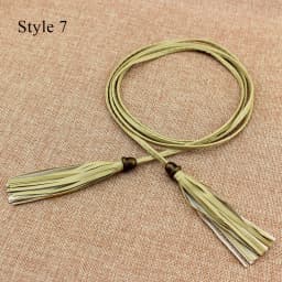 Women Long rope Waist Chain Belt Braided PU Leather Long Tassel Decoration Dress Waist Rope Knotted Skinny String Waistband