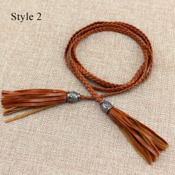 Women Long rope Waist Chain Belt Braided PU Leather Long Tassel Decoration Dress Waist Rope Knotted Skinny String Waistband