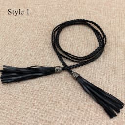Women Long rope Waist Chain Belt Braided PU Leather Long Tassel Decoration Dress Waist Rope Knotted Skinny String Waistband