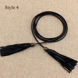 Women Long rope Waist Chain Belt Braided PU Leather Long Tassel Decoration Dress Waist Rope Knotted Skinny String Waistband