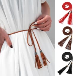 Women Long rope Waist Chain Belt Braided PU Leather Long Tassel Decoration Dress Waist Rope Knotted Skinny String Waistband