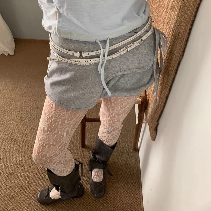 Punk Rivet Leather Double Thin Belt Women Men PU Black White Waist Strap Trendy Waistband Jeans Skirt Decoration