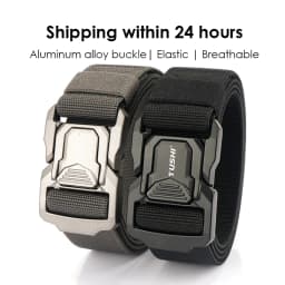 KOLBER New Men's Casual Elastic Belt Aluminum Buckle Quick Release Military Tactical Belt Soft Nylon Stretch Work Belt Waistband