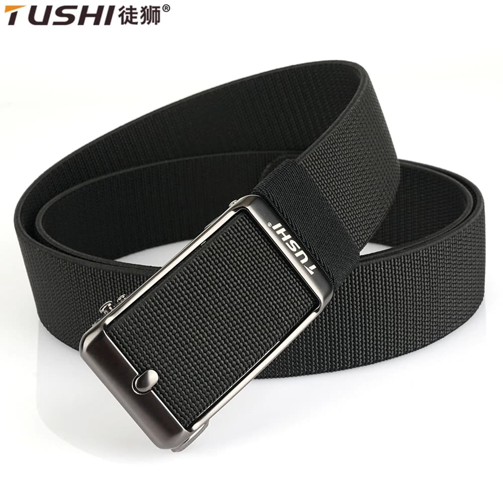 TUSHI New Elastic Belt For Men Automatic buckle Alloy Quick Release Strong Outdoor Casual Belt Tight Nylon Stretch Waistband