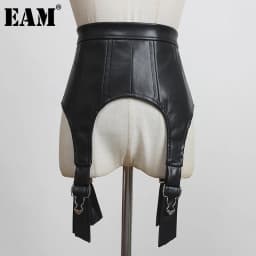[EAM]  Black Zipper Metal Buckle Pu Leather Belt Personality Women New Fashion Tide All-match Spring Autumn 2026 1DD1938