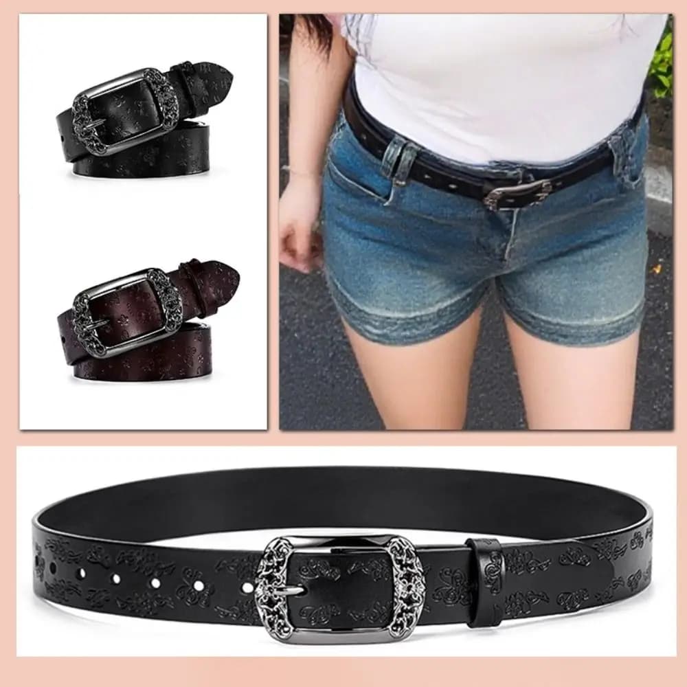 1 Pcs Fashion PU Leather Alloy Pin Buckle Carved Waist Belt 110 cm Harajuku Y2K Belt Chic Vintage Punk Waistband For Women