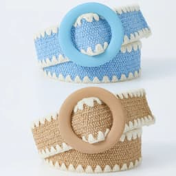 Women Fashion Belt Straw Woven Elastic Wide Strap with Matching Round Buckle