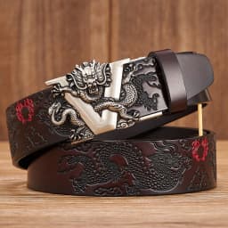 Male Chinese Dragon Belt Cowskin Genuine Leather Belt for Men Carving Dragon Pattern Automatic Buckle Belt Strap