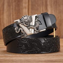 Male Chinese Dragon Belt Cowskin Genuine Leather Belt for Men Carving Dragon Pattern Automatic Buckle Belt Strap