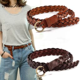 Maikun Fashion Ladies Woven Candy Belt Alloy Pin Buckle Women's Thin Belt