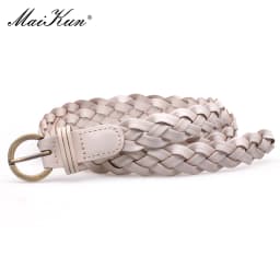 Maikun Fashion Ladies Woven Candy Belt Alloy Pin Buckle Women's Thin Belt